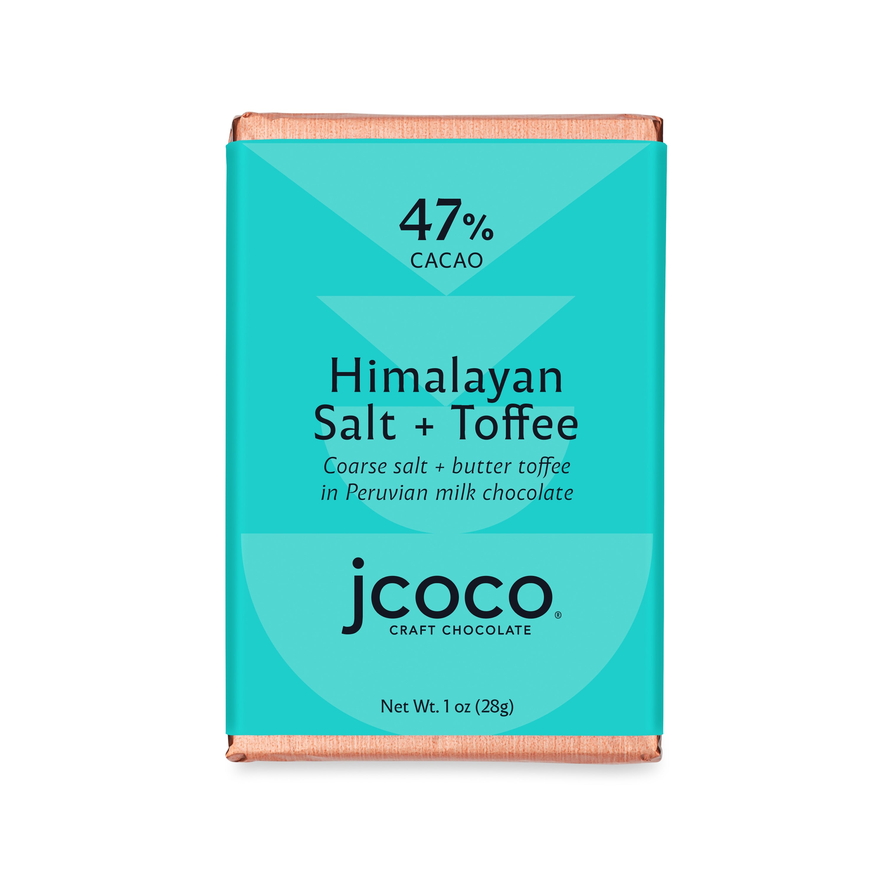 jcoco 47% cacao himalayan salt + toffee chocolate bar 1oz