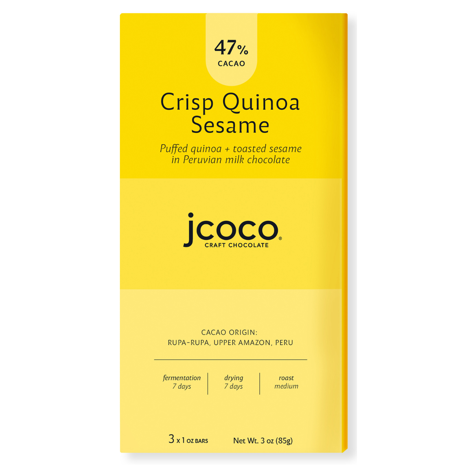 47% Cacao Crisp Quinoa Sesame 3oz Chocolate Bar